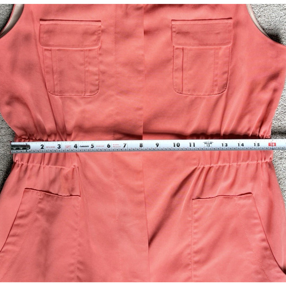 Matison Stone Tencel Button Up Utility Shirt Dress 10 Pocket Lined Coral Peach - Picture 15 of 16